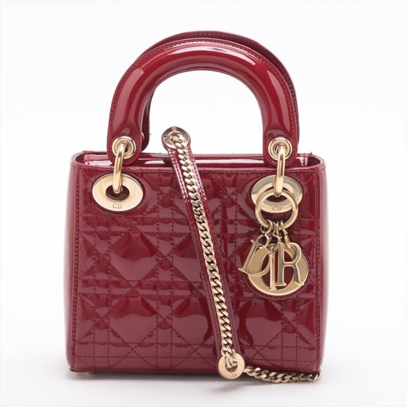 Christian Dior Lady Dior Mini Patent Handbag Red - Picture 1 of 10